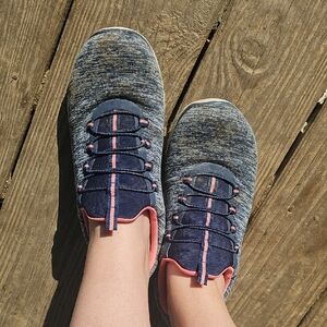 Pre-loved Skechers Denim Blue and Coral Sneakers